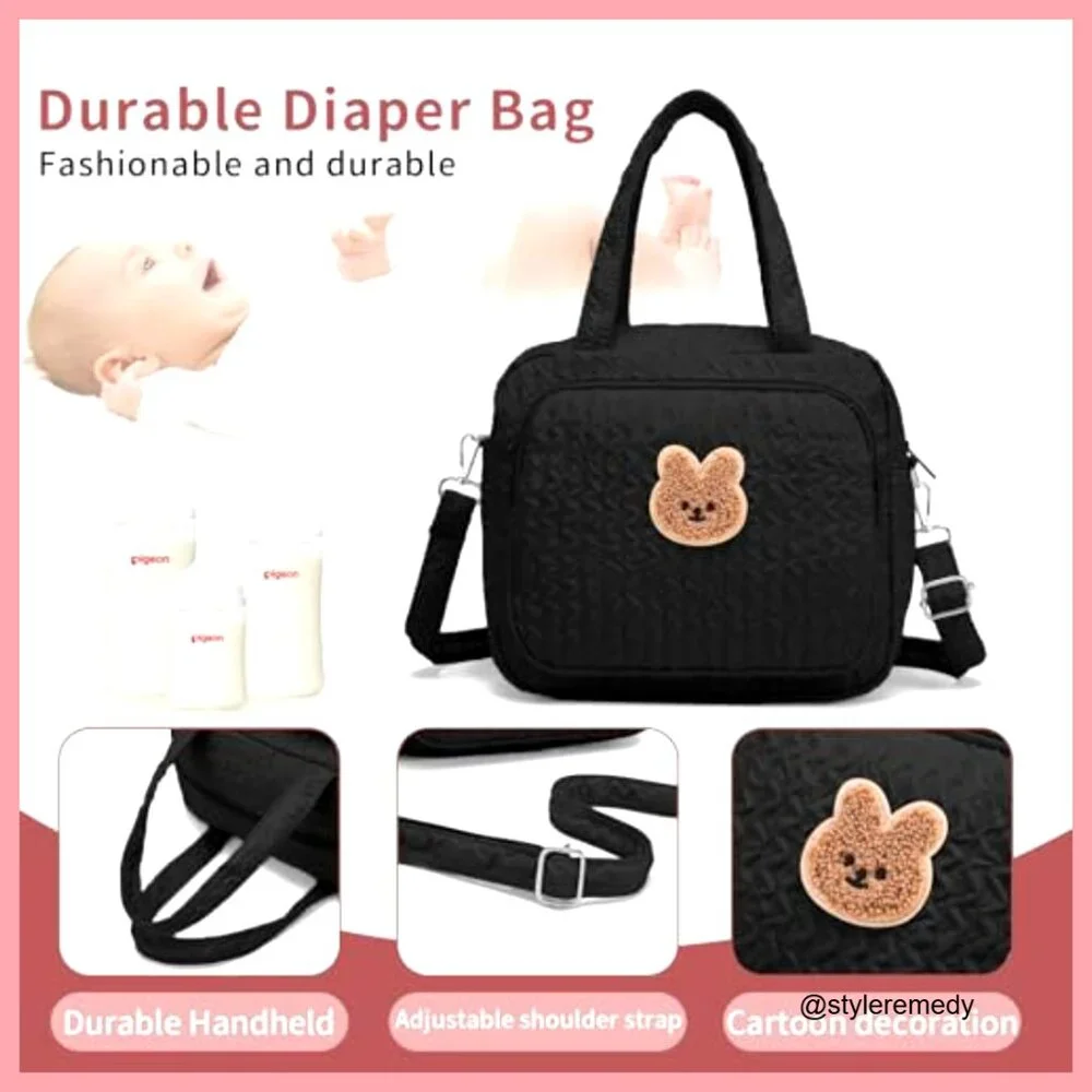 Nylon Diaper Bag Tote with 8 Pockets and Insulated Compartments